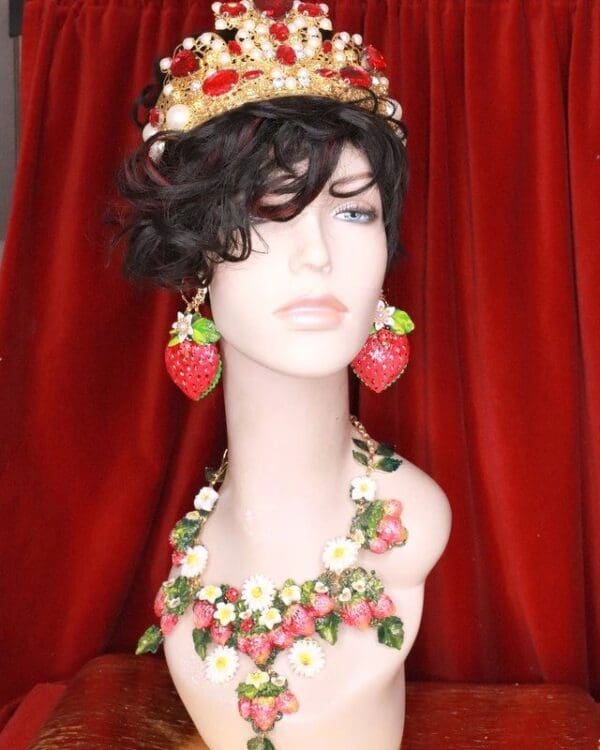 SOLD! 7845 Baroque Huge Strawberry Hand Painted Studs Earrings - Image 8