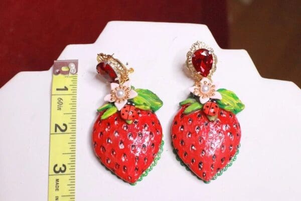 SOLD! 7845 Baroque Huge Strawberry Hand Painted Studs Earrings - Image 10