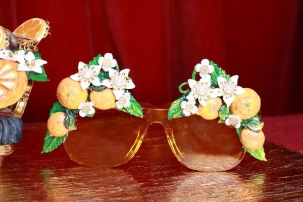 SOLD! 7847 Baroque Hand Painted Sicilian Orange Fruit Flowers Embellished Sunglasses - Image 2