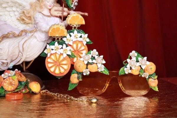 SOLD! 7847 Baroque Hand Painted Sicilian Orange Fruit Flowers Embellished Sunglasses - Image 5