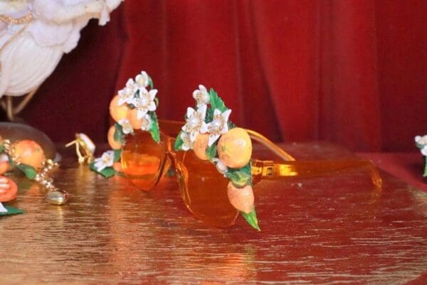 SOLD! 7847 Baroque Hand Painted Sicilian Orange Fruit Flowers Embellished Sunglasses - Image 6