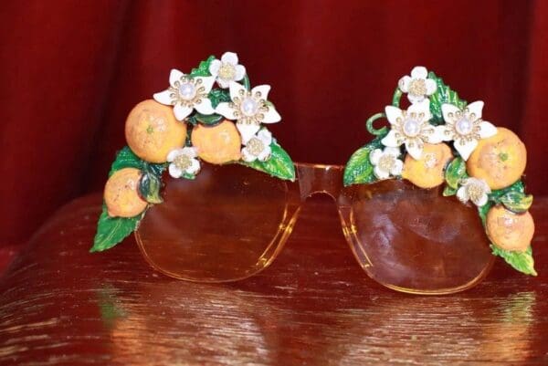 SOLD! 7847 Baroque Hand Painted Sicilian Orange Fruit Flowers Embellished Sunglasses - Image 8