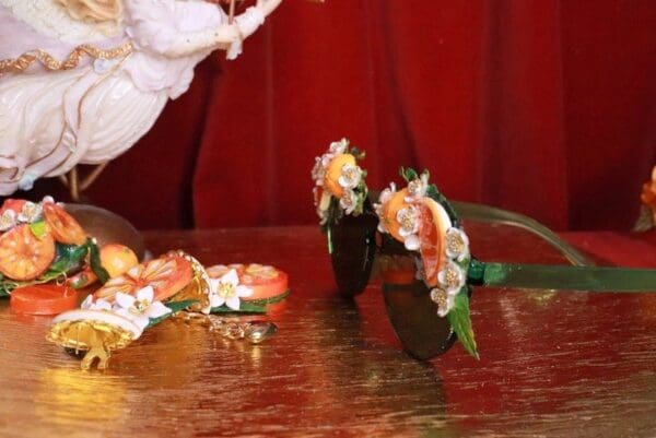 SOLD! 7848 Baroque Green Hand Painted Sicilian Orange Fruit Flowers Embellished Sunglasses - Image 7