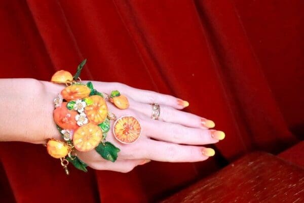 SOLD! 7849 Baroque Italian Sicilian Orange Fruit Adjustable Massive Bracelet - Image 3