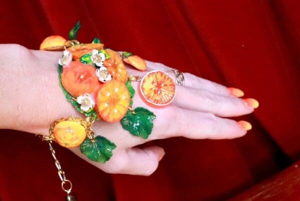 SOLD! 7849 Baroque Italian Sicilian Orange Fruit Adjustable Massive Bracelet - Image 4