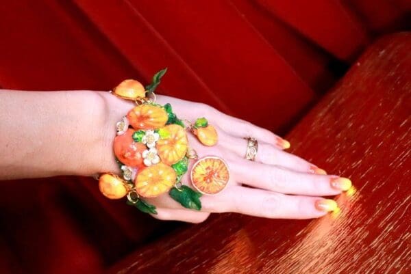 SOLD! 7849 Baroque Italian Sicilian Orange Fruit Adjustable Massive Bracelet