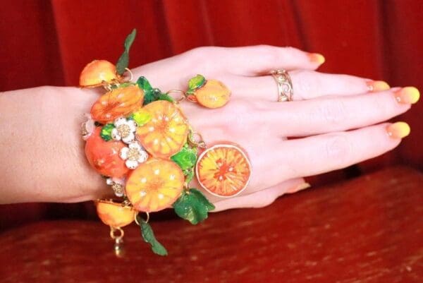 SOLD! 7849 Baroque Italian Sicilian Orange Fruit Adjustable Massive Bracelet - Image 2