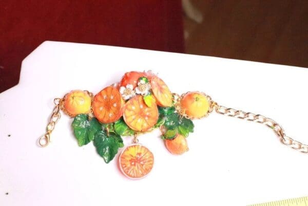 SOLD! 7849 Baroque Italian Sicilian Orange Fruit Adjustable Massive Bracelet - Image 8