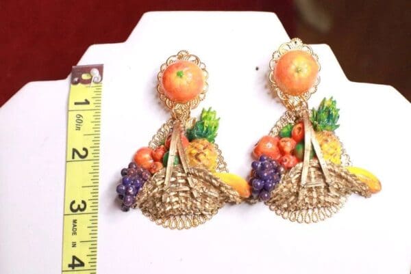 SOLD!7850 Baroque Picnic Basket Fruits Hand Painted Studs Earrings - Image 8