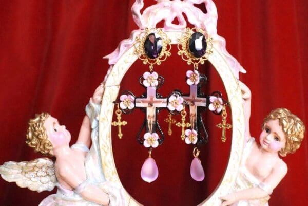 SOLD! 7852 Jesus Church Cross Lilac Light Weight Studs Earrings - Image 6