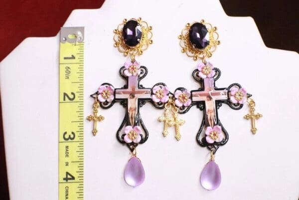 SOLD! 7852 Jesus Church Cross Lilac Light Weight Studs Earrings - Image 7