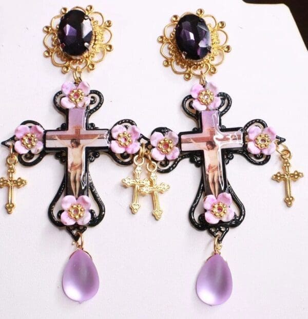 SOLD! 7852 Jesus Church Cross Lilac Light Weight Studs Earrings