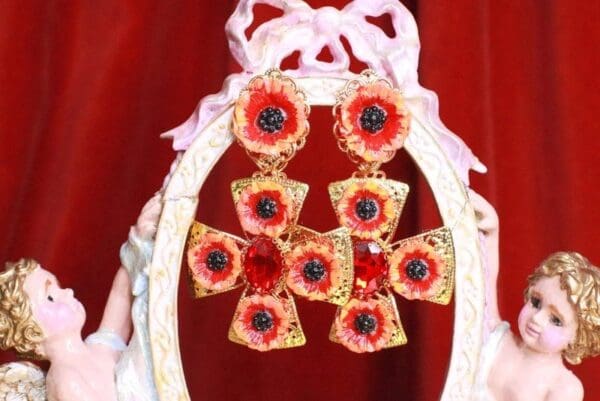 SOLD! 7854 Baroque Poppy Cross Light Weight Studs Earrings