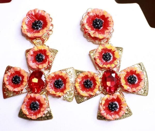 SOLD! 7854 Baroque Poppy Cross Light Weight Studs Earrings - Image 2
