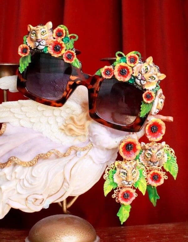 SOLD! 7856 Baroque Leopard Flowers Hand Painted Tigers Embellished Sunglasses