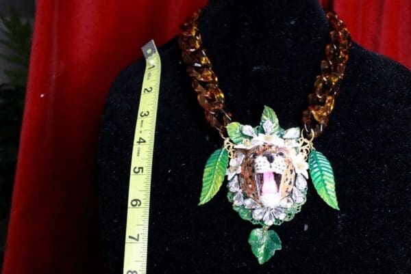 SOLD! 7859 Baroque 3D Effect Leopard Jungle Hand Painted Bib Chained Necklace - Image 6