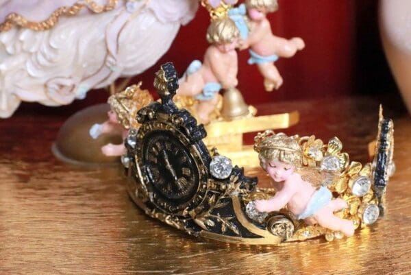 SOLD! 7861 Baroque Vintage Clock Cherubs Flower Stunning Crown Headband - Image 9