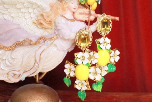SOLD! 7874 Baroque Lemon Fruit Large Cross Earrings