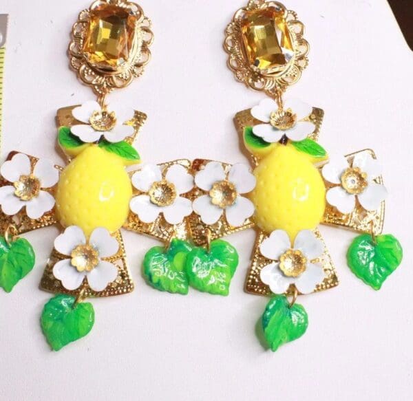 SOLD! 7874 Baroque Lemon Fruit Large Cross Earrings - Image 7