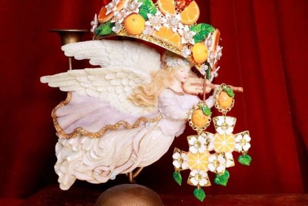 SOLD! 7876 Baroque Orange Fruit Large Cross Earrings - Image 2