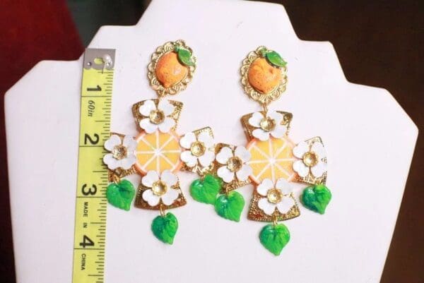 SOLD! 7876 Baroque Orange Fruit Large Cross Earrings - Image 8