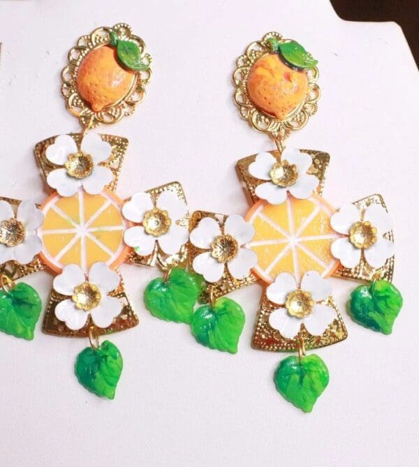 SOLD! 7876 Baroque Orange Fruit Large Cross Earrings - Image 9