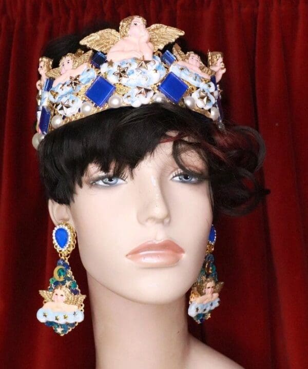 SOLD! 7878 Baroque Hand Painted Raphael Cherub Clouds Stunning Crown Headband - Image 3