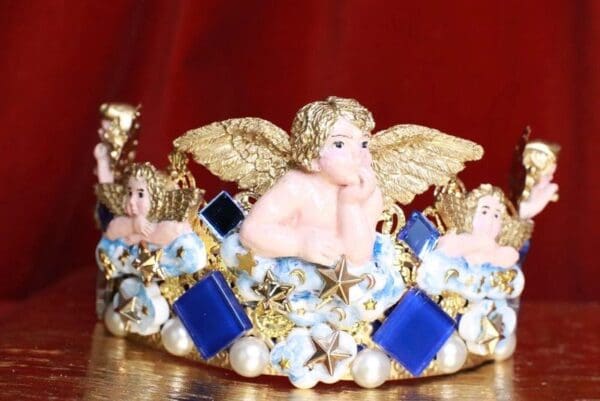 SOLD! 7878 Baroque Hand Painted Raphael Cherub Clouds Stunning Crown Headband - Image 6