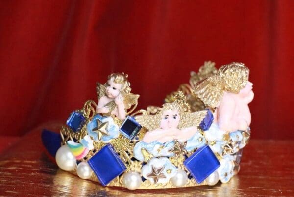 SOLD! 7878 Baroque Hand Painted Raphael Cherub Clouds Stunning Crown Headband - Image 7