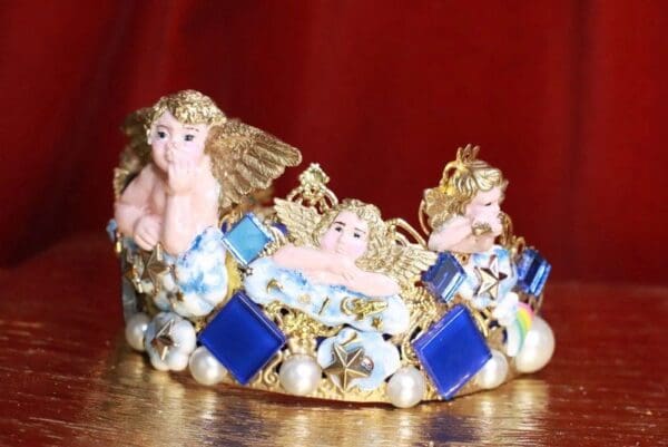 SOLD! 7878 Baroque Hand Painted Raphael Cherub Clouds Stunning Crown Headband - Image 8