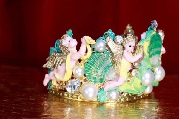 SOLD! 7880 Baroque Nautical Cherubs Sea Shell Hand Painted Crown Headband - Image 3