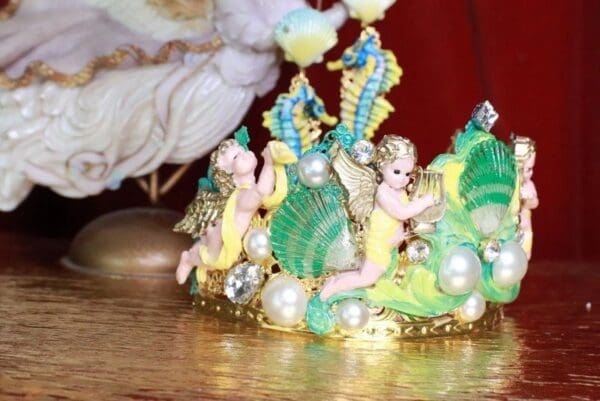 SOLD! 7880 Baroque Nautical Cherubs Sea Shell Hand Painted Crown Headband - Image 4
