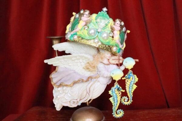 SOLD! 7880 Baroque Nautical Cherubs Sea Shell Hand Painted Crown Headband - Image 6
