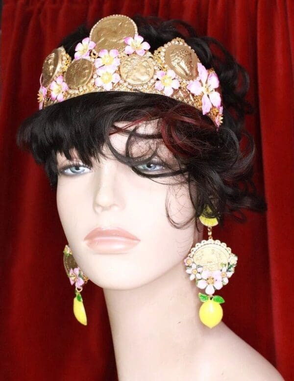 SOLD! 7439 Baroque Runway Lemon Flower Blossom Roman Coin Studs Earrings - Image 10