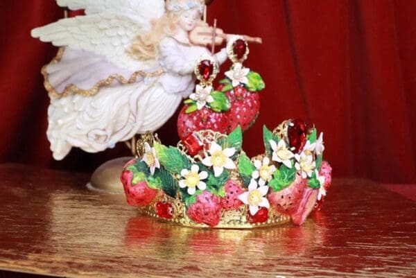 SOLD! 7884 Baroque Vivid Strawberry Hand Painted Crown Headband - Image 4