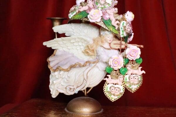 SOLD! 7886 Baroque Chubby Pastel Cherubs Hearts Hand Painted Earrings - Image 3