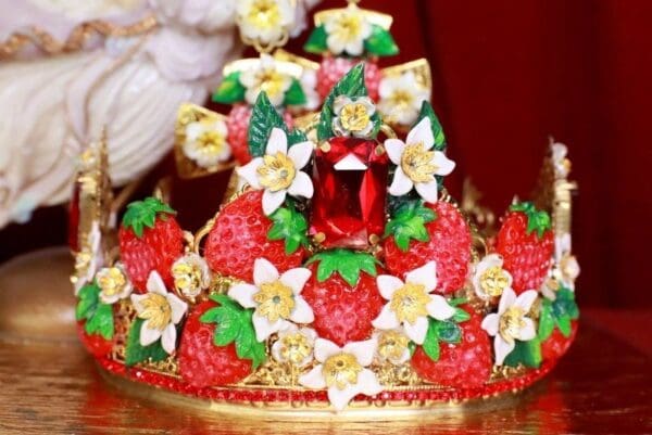 SOLD! 7889 Baroque Vivid Strawberry Hand Painted Crown Tall Headband