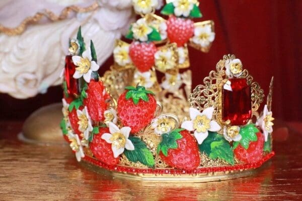 SOLD! 7889 Baroque Vivid Strawberry Hand Painted Crown Tall Headband - Image 3