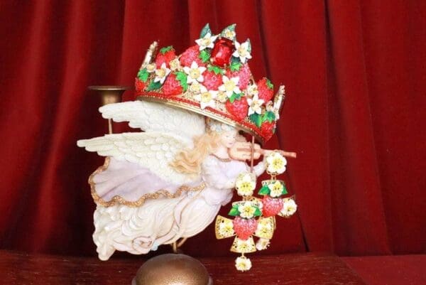 SOLD! 7889 Baroque Vivid Strawberry Hand Painted Crown Tall Headband - Image 7