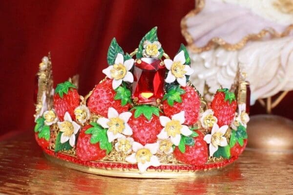 SOLD! 7889 Baroque Vivid Strawberry Hand Painted Crown Tall Headband - Image 8