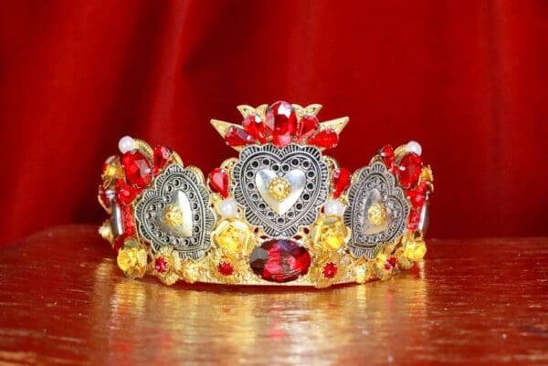 SOLD! 7890 Baroque Silver Sacred Hearts Crown Tall Headband - Image 6