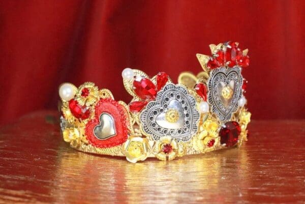 SOLD! 7890 Baroque Silver Sacred Hearts Crown Tall Headband - Image 7