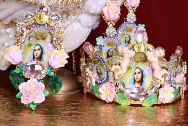 SOLD! 7891 Virgin Mary Cameos Angels Cherubs Crown Tall Headband