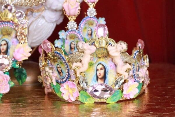 SOLD! 7891 Virgin Mary Cameos Angels Cherubs Crown Tall Headband - Image 2