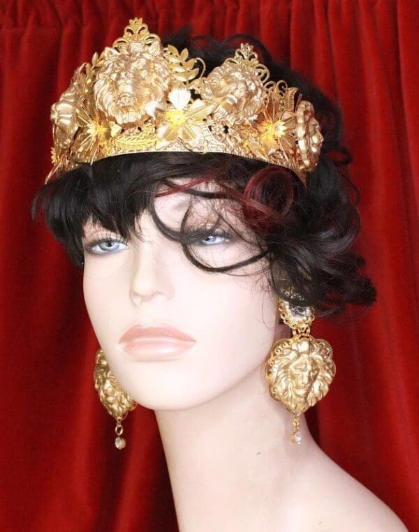 SOLD! 7892 Baroque Gold Tone Lions Leaf Flower Crown Tall Headband - Image 6