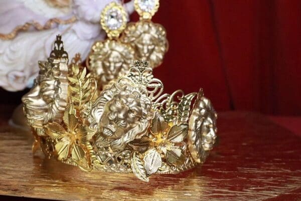 SOLD! 7892 Baroque Gold Tone Lions Leaf Flower Crown Tall Headband - Image 9