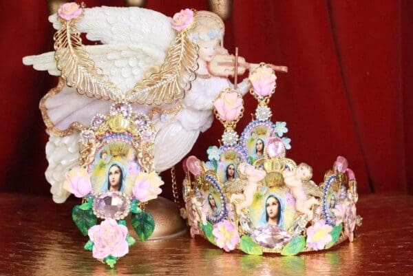 SOLD! 7669 Virgin Mary Madonna Pale Pink Rose Cameo Pendant Necklace - Image 3