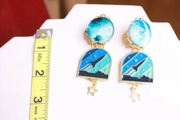 SOLD! 7897 Enamel Stars Celestial Rocket Earrings - Image 4