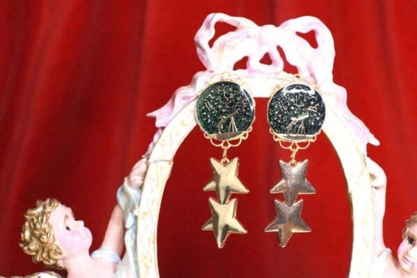 SOLD! 7898 Enamel Stars Celestial Earrings - Image 2