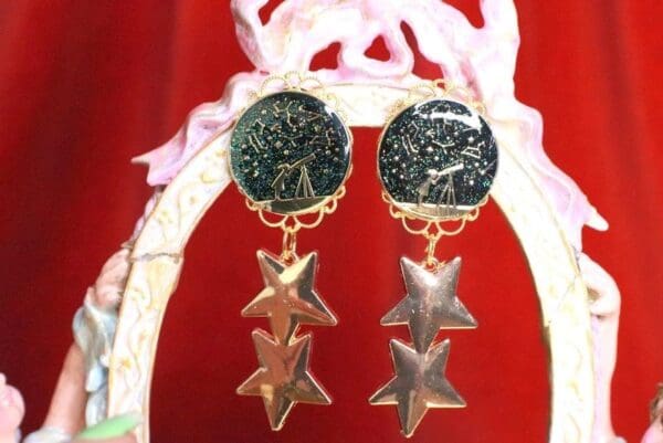 SOLD! 7898 Enamel Stars Celestial Earrings - Image 3